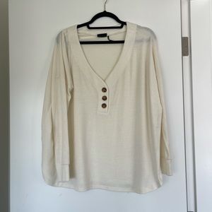 White V Neck Cashmere Henley